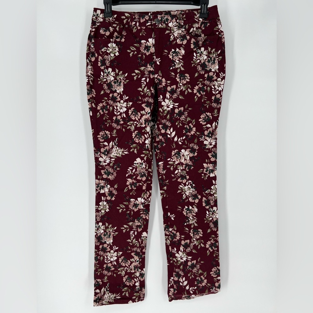 CHARTER CLUB‎ BURGUNDY NWOT FLORAL PRINT LEXINGTON STRAIGHT JEANS